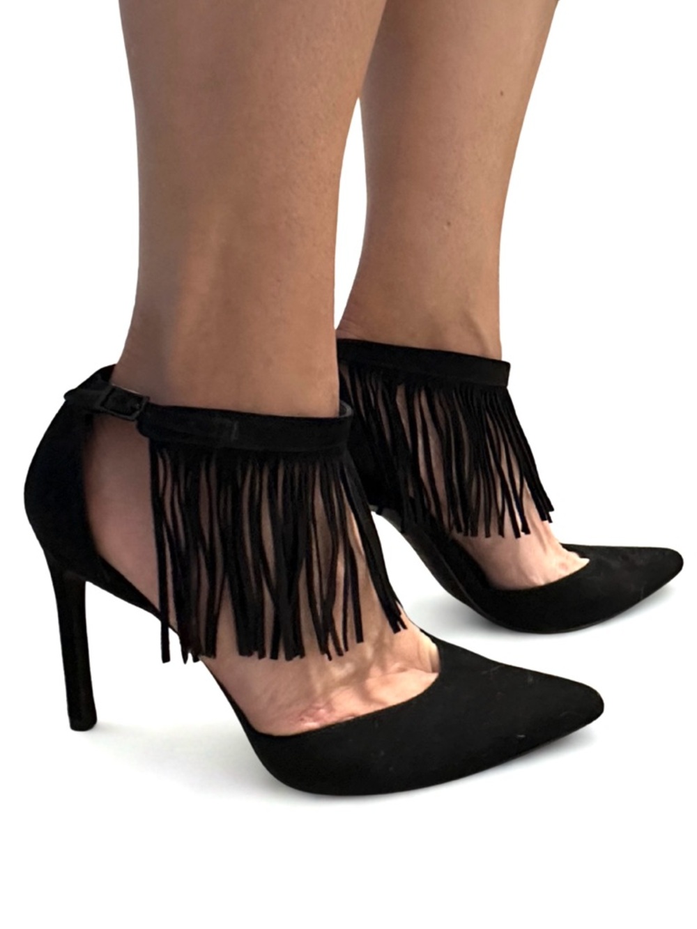 Stuart Weitzman Fringelica Black Fringe Heels